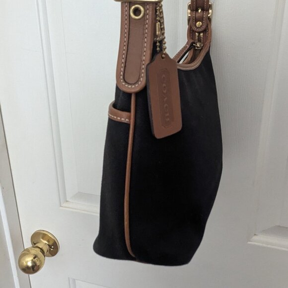 Coach vintage Cavas Leather  Shoulder Bag Crossbody Black Brown - Picture 4 of 16